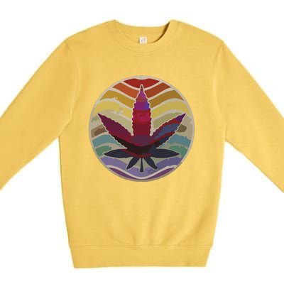 Retro Design Of Marijuana Leaf, Cannabis Weed Premium Crewneck Sweatshirt