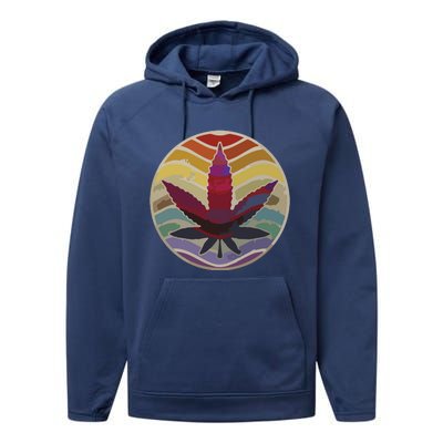 Retro Design Of Marijuana Leaf, Cannabis Weed Performance Fleece Hoodie