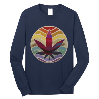 Retro Design Of Marijuana Leaf, Cannabis Weed Long Sleeve Shirt