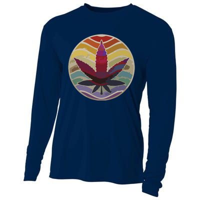 Retro Design Of Marijuana Leaf, Cannabis Weed Cooling Performance Long Sleeve Crew