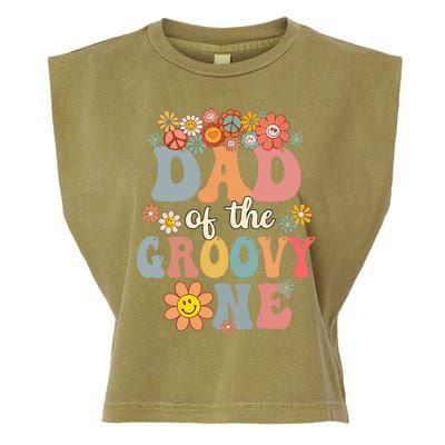 Retro Dad Of Groovy One Matching Family 1st Birthday Party Garment-Dyed Women's Muscle Tee