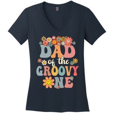 Retro Dad Of Groovy One Matching Family 1st Birthday Party Women's V-Neck T-Shirt