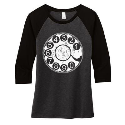 Rotary Dial Phone Landline Women's Tri-Blend 3/4-Sleeve Raglan Shirt