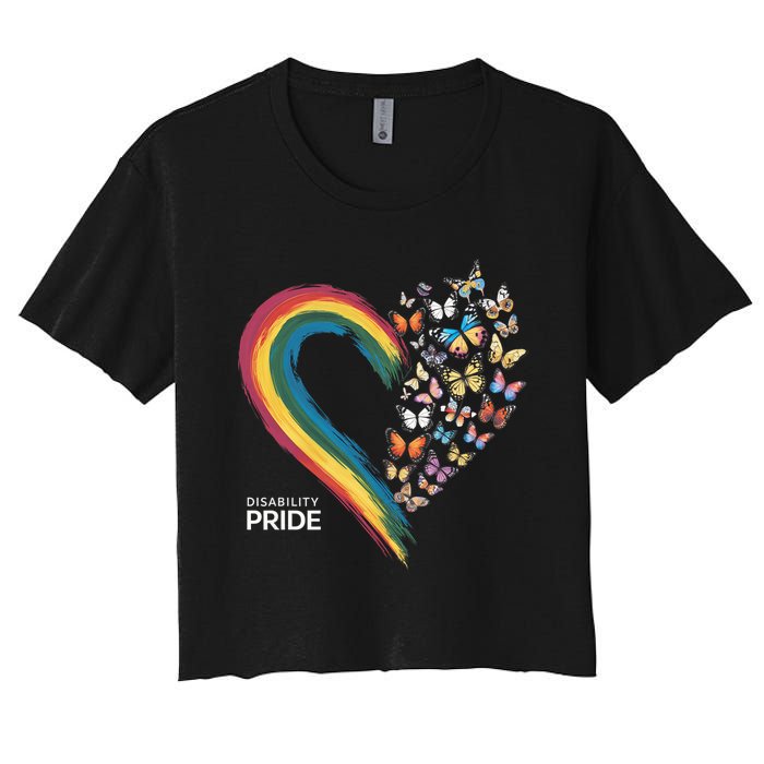 Retro Disability Pride Flag Disabled Pride Month Awareness Women's Crop Top Tee