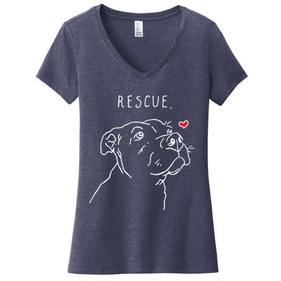 Rescue Dog Pitbull Drawing Rescue Mom Women's V-Neck T-Shirt