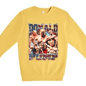 Retro Donald Pump Gym Collage Photo Meme Funny Trump Premium Crewneck Sweatshirt