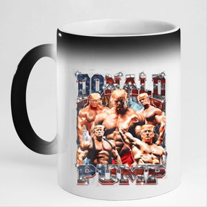 Retro Donald Pump Gym Collage Photo Meme Funny Trump 11oz Black Color Changing Mug