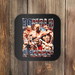 Retro Donald Pump Gym Collage Photo Meme Funny Trump Coaster