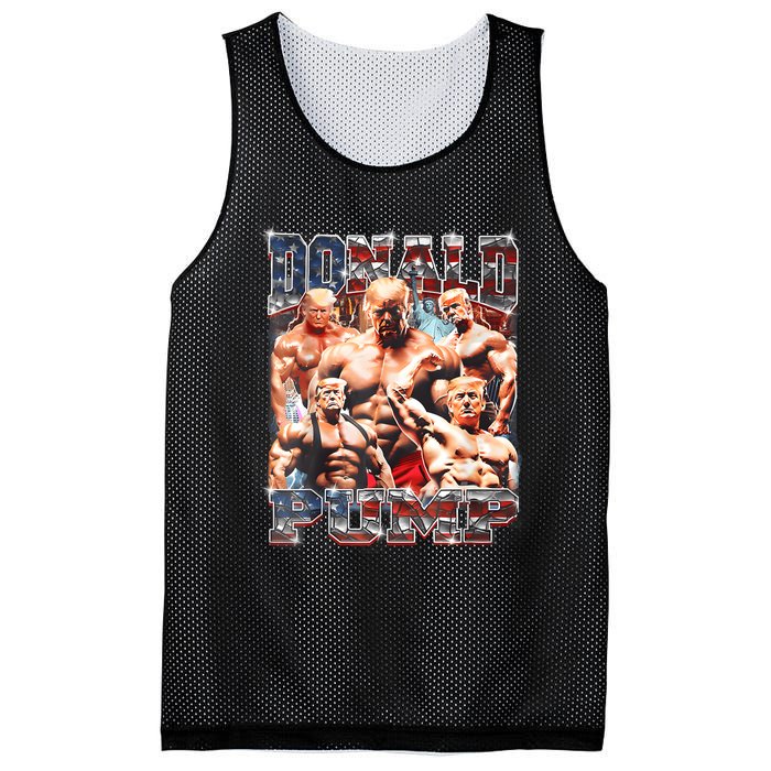 Retro Donald Pump Gym Collage Photo Meme Funny Trump Mesh Reversible Basketball Jersey Tank