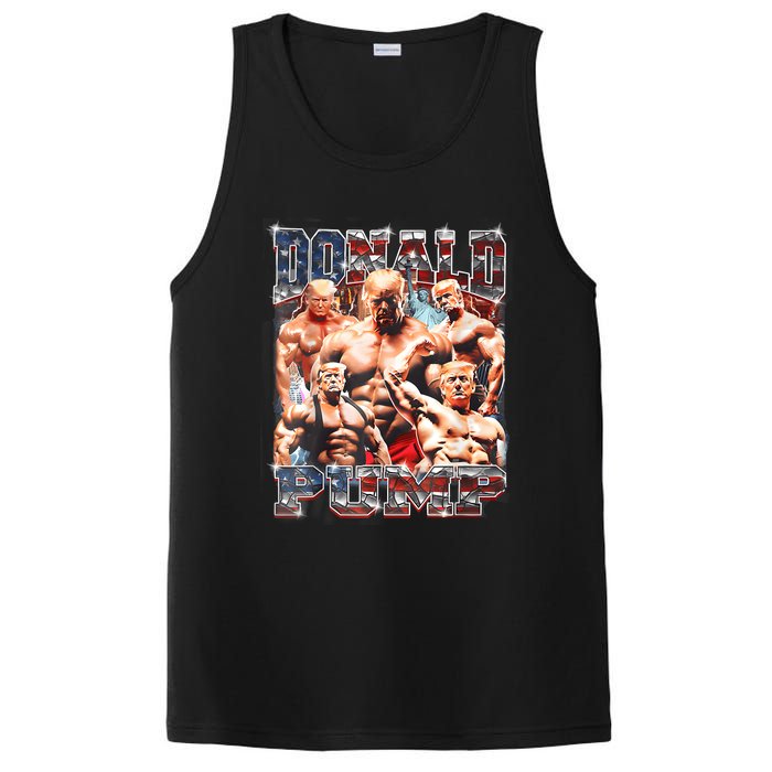 Retro Donald Pump Gym Collage Photo Meme Funny Trump PosiCharge Competitor Tank