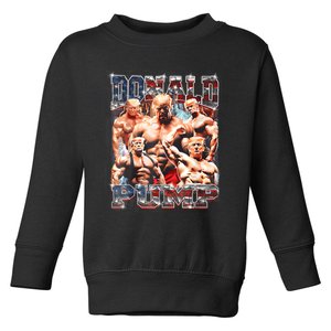 Retro Donald Pump Gym Collage Photo Meme Funny Trump Toddler Sweatshirt