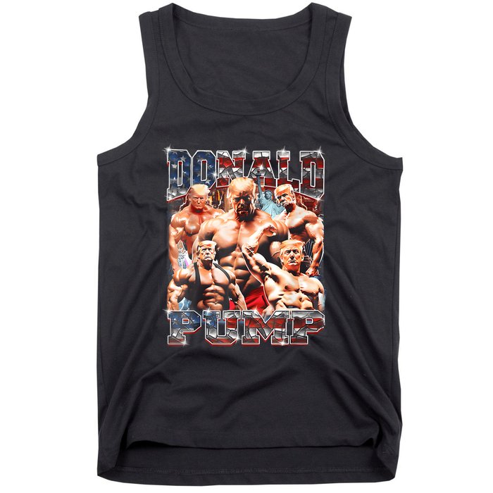 Retro Donald Pump Gym Collage Photo Meme Funny Trump Tank Top