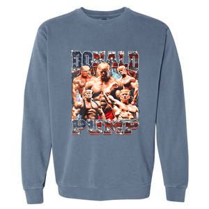 Retro Donald Pump Gym Collage Photo Meme Funny Trump Garment-Dyed Sweatshirt