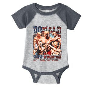 Retro Donald Pump Gym Collage Photo Meme Funny Trump Infant Baby Jersey Bodysuit