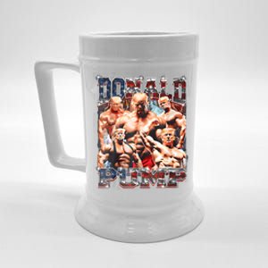 Retro Donald Pump Gym Collage Photo Meme Funny Trump Beer Stein