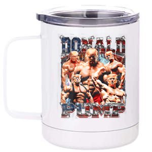 Retro Donald Pump Gym Collage Photo Meme Funny Trump 12 oz Stainless Steel Tumbler Cup