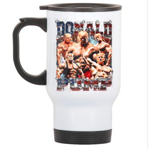 Retro Donald Pump Gym Collage Photo Meme Funny Trump Stainless Steel Travel Mug