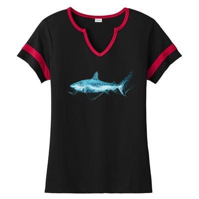 Retro Digital Polygon Shark Ladies Halftime Notch Neck Tee