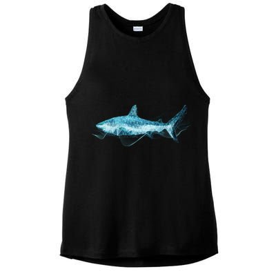 Retro Digital Polygon Shark Ladies PosiCharge Tri-Blend Wicking Tank