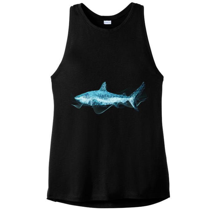 Retro Digital Polygon Shark Ladies PosiCharge Tri-Blend Wicking Tank