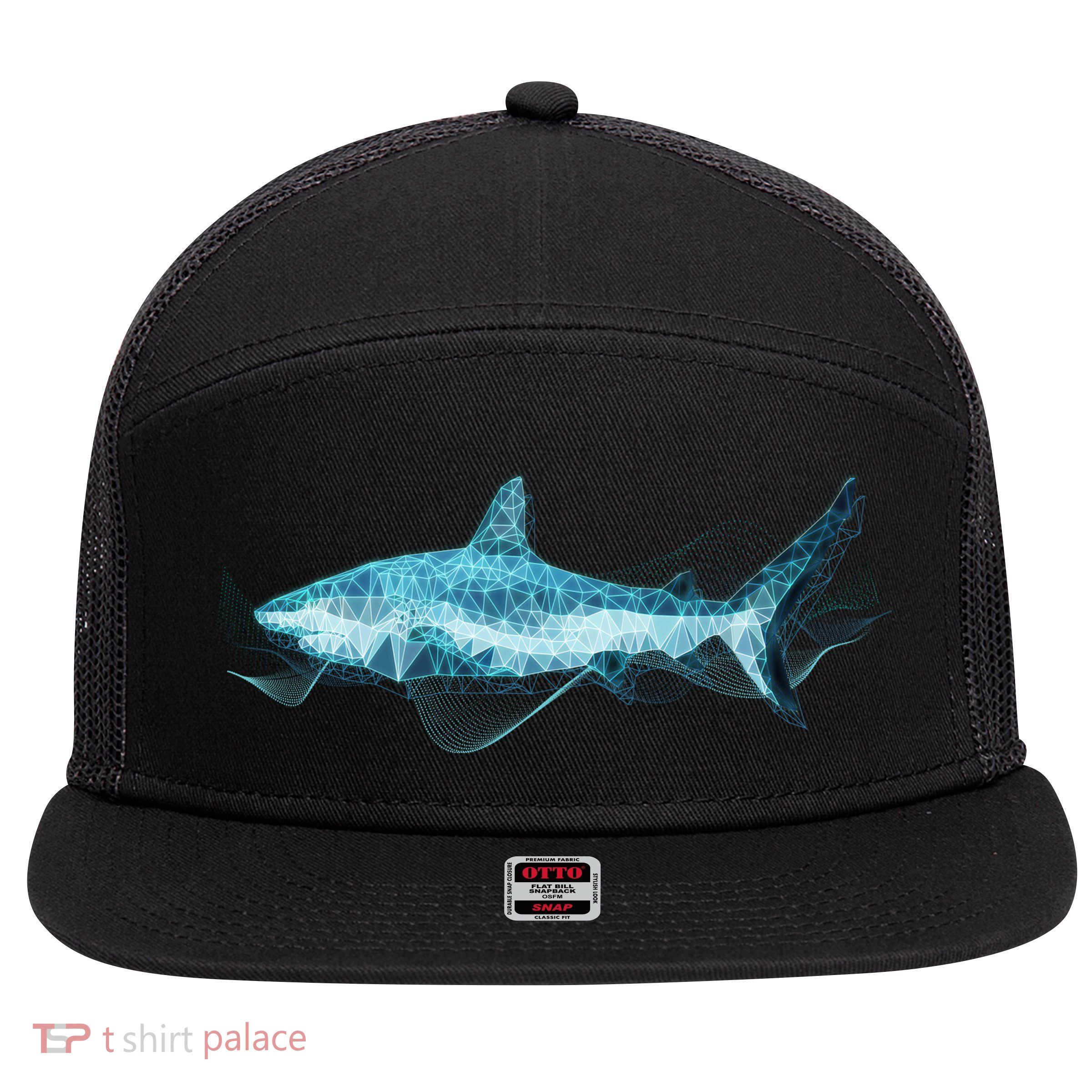 Retro Digital Polygon Shark 7 Panel Mesh Trucker Snapback Hat