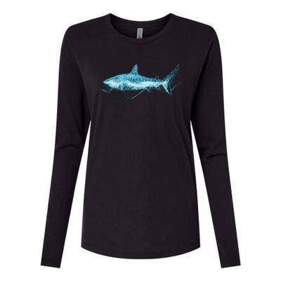 Retro Digital Polygon Shark Womens Cotton Relaxed Long Sleeve T-Shirt