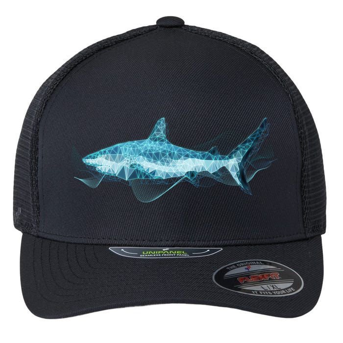 Retro Digital Polygon Shark Flexfit Unipanel Trucker Cap