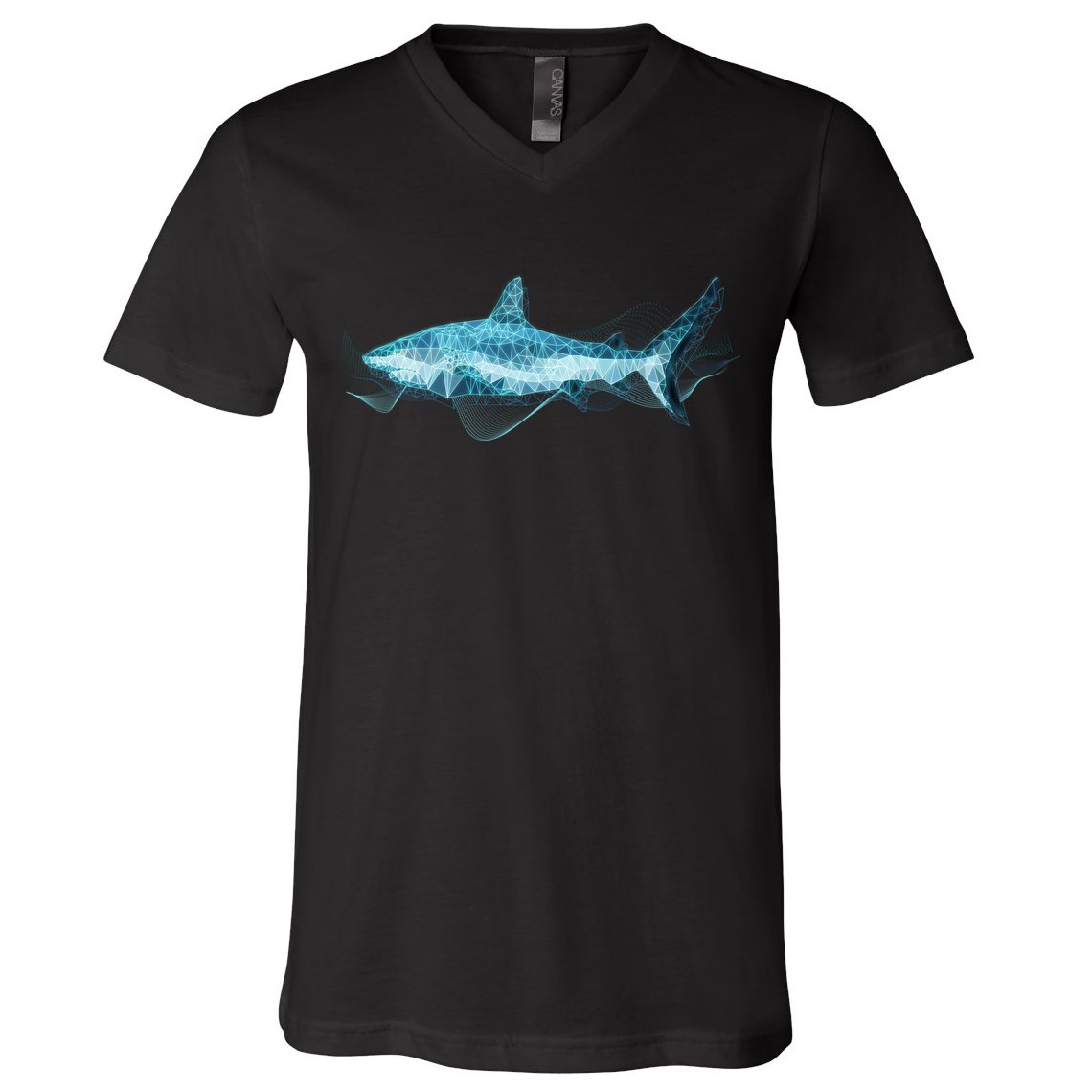 Retro Digital Polygon Shark V-Neck T-Shirt