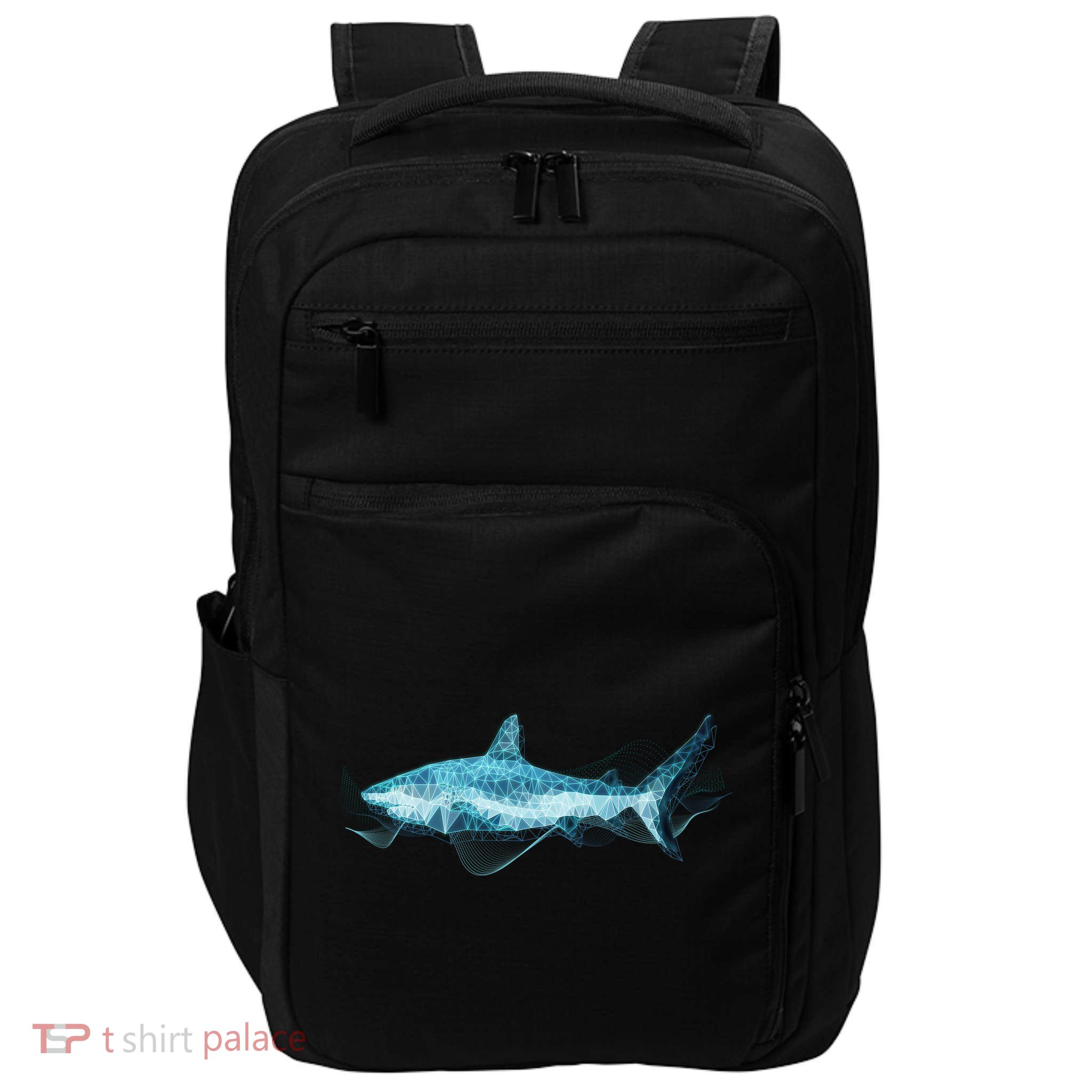 Retro Digital Polygon Shark Impact Tech Backpack