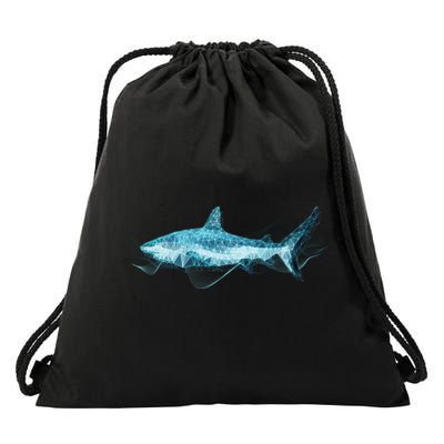 Retro Digital Polygon Shark Drawstring Bag
