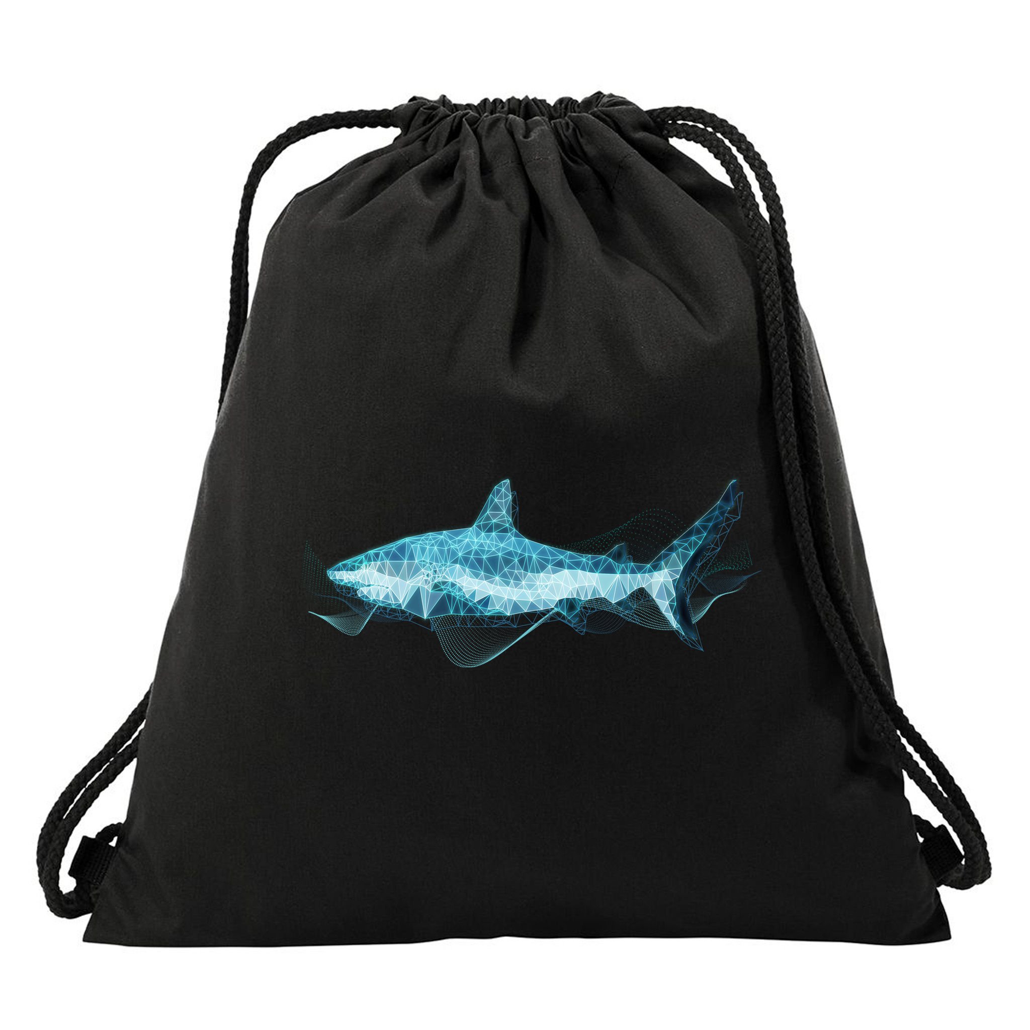 Retro Digital Polygon Shark Drawstring Bag