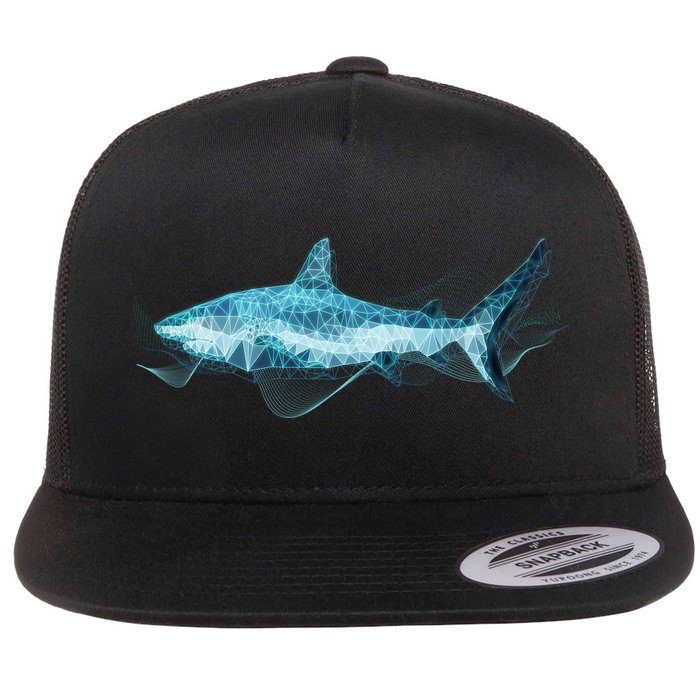 Retro Digital Polygon Shark Flat Bill Trucker Hat
