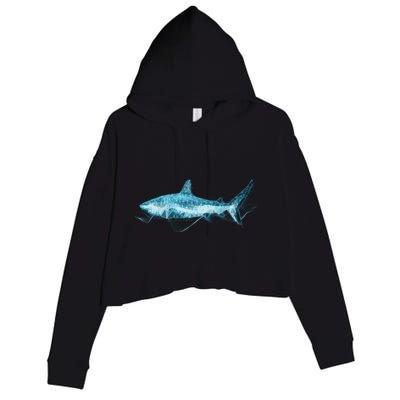 Retro Digital Polygon Shark Crop Fleece Hoodie