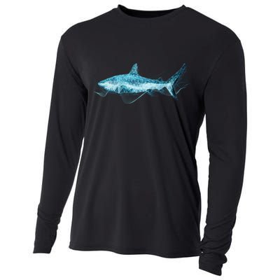 Retro Digital Polygon Shark Cooling Performance Long Sleeve Crew