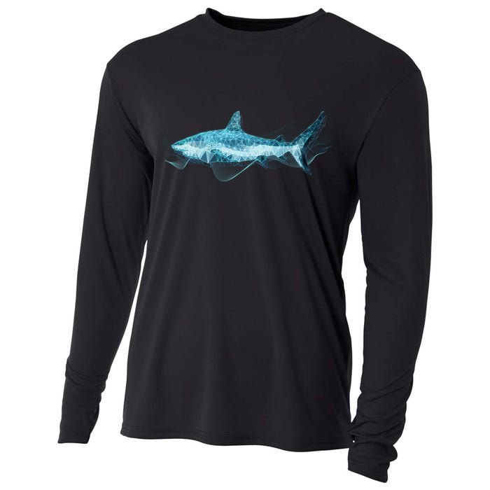 Retro Digital Polygon Shark Cooling Performance Long Sleeve Crew