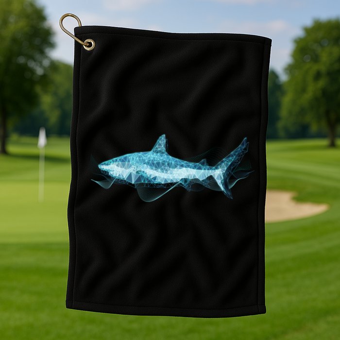 Retro Digital Polygon Shark Golf Towel
