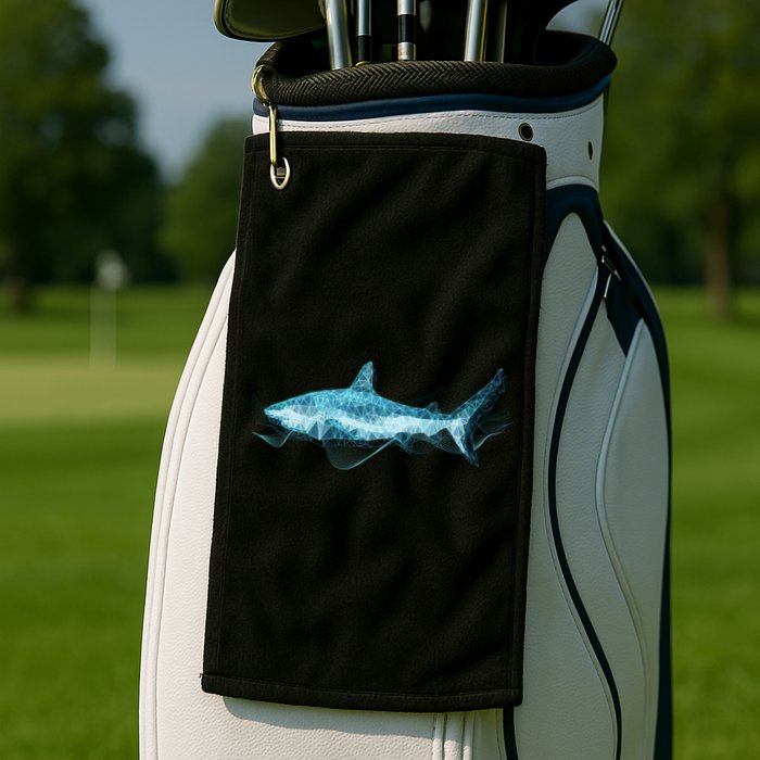 Retro Digital Polygon Shark Golf Towel