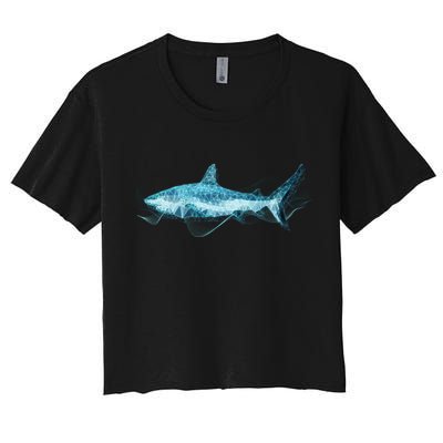 Retro Digital Polygon Shark Crop Top