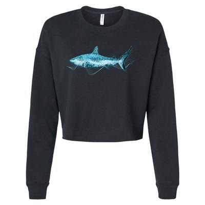 Retro Digital Polygon Shark Cropped Pullover Crew