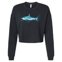 Retro Digital Polygon Shark Cropped Pullover Crew