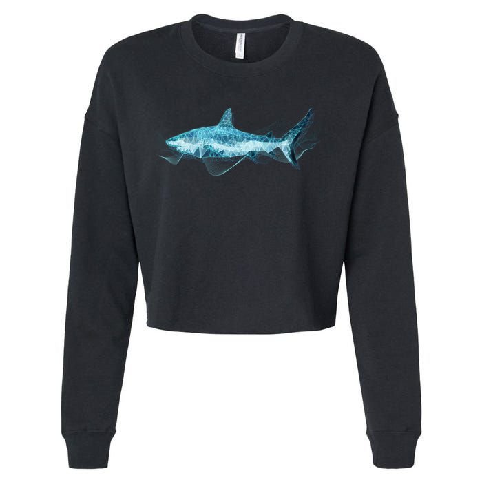 Retro Digital Polygon Shark Cropped Pullover Crew