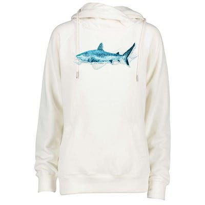 Retro Digital Polygon Shark Womens Funnel Neck Pullover Hood