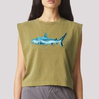 Retro Digital Polygon Shark Garment-Dyed Women's Muscle Tee