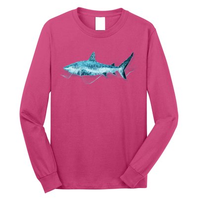 Retro Digital Polygon Shark Long Sleeve Shirt