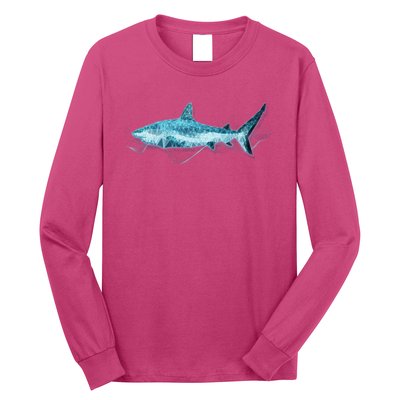 Retro Digital Polygon Shark Long Sleeve Shirt