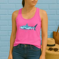 Retro Digital Polygon Shark Womens Tank Top