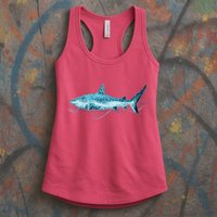 Retro Digital Polygon Shark Womens Tank Top