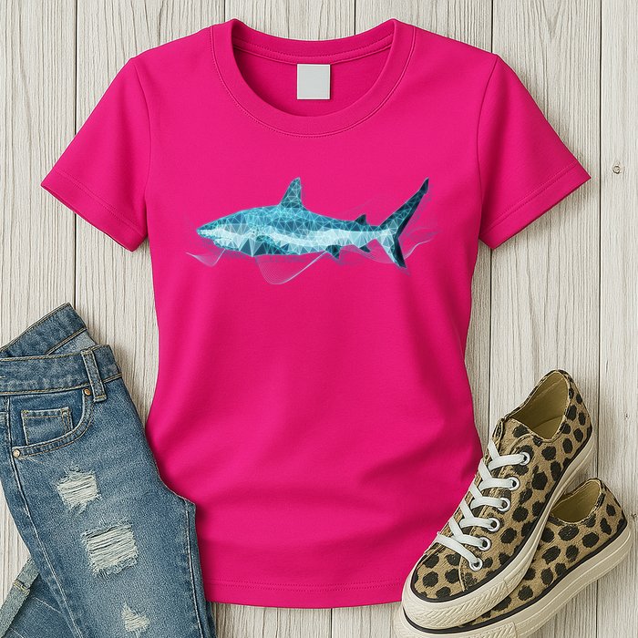 Retro Digital Polygon Shark Womens T-Shirt