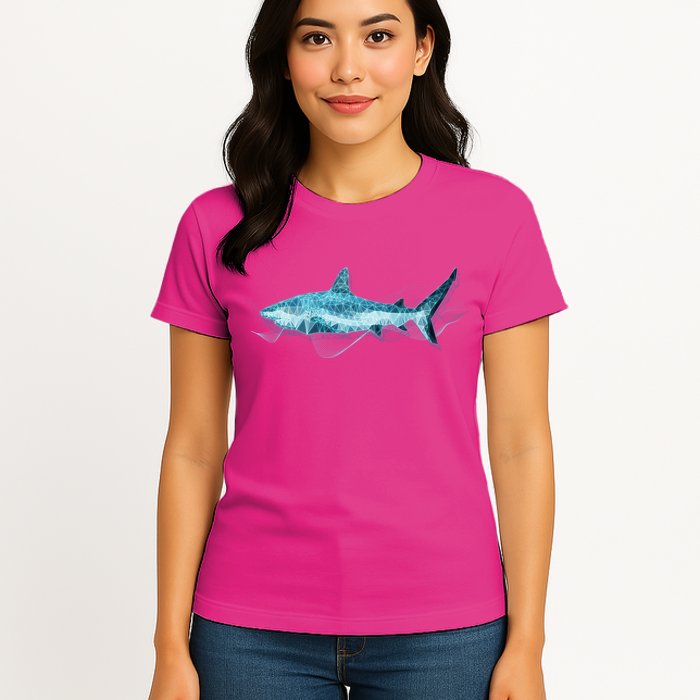 Retro Digital Polygon Shark Womens T-Shirt