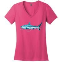 Retro Digital Polygon Shark Women's V-Neck T-Shirt